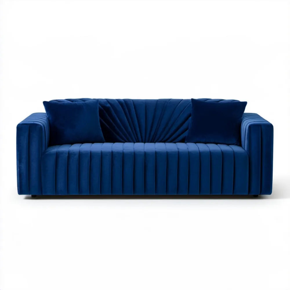Granatowa sofa trzyosobowa z weluru poliestrowego 200 x 90 x 80 cm
