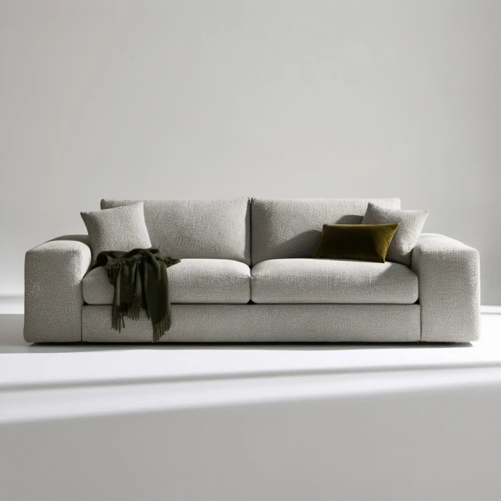 Sofa trzyosobowa bouclé ecru 230 x 95 x 85 cm