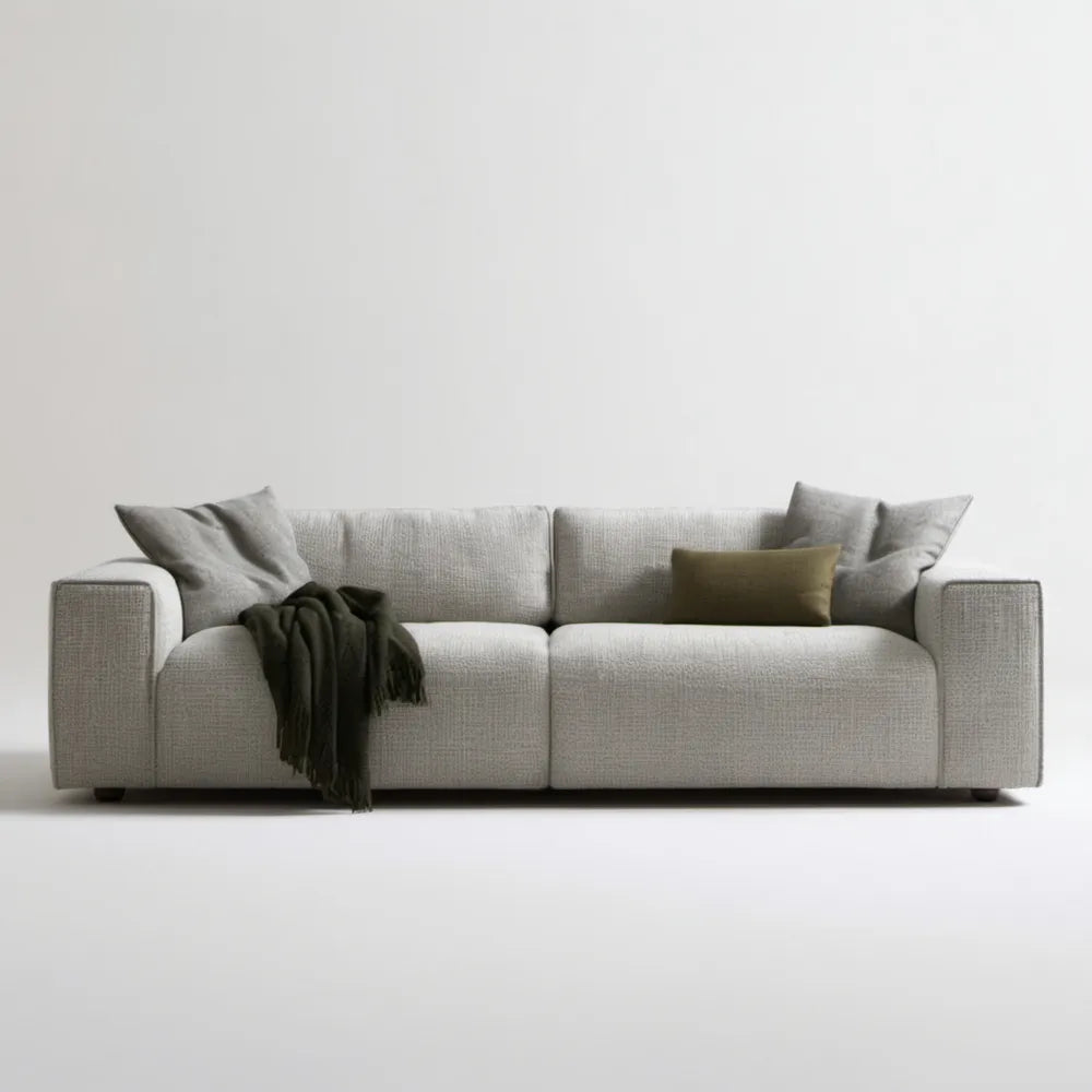 Trzyosobowa sofa jasnoszara z tapicerką poliestrową, 230 x 95 x 85 cm
