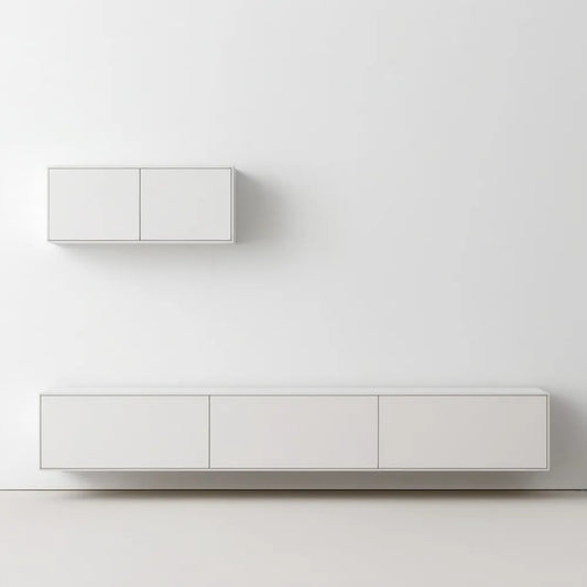 Zestaw wiszących szafek RTV z płyty MDF, biały, 180 x 30 x 30 cm i 80 x 30 x 40 cm