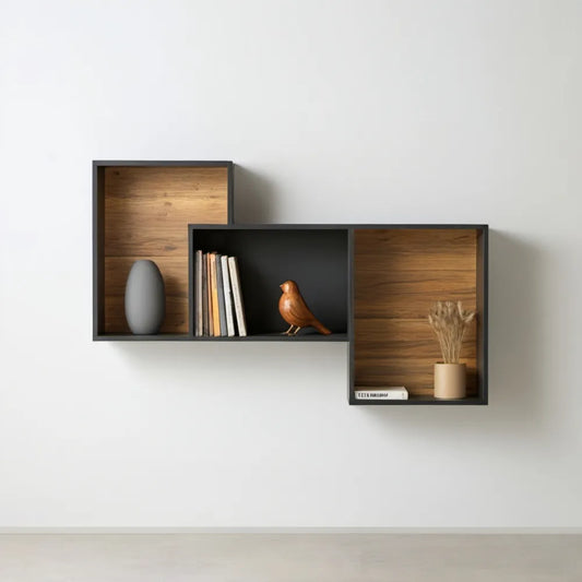 Modułowa półka ścienna MDF czarno-brązowa 120 x 25 x 60 cm
