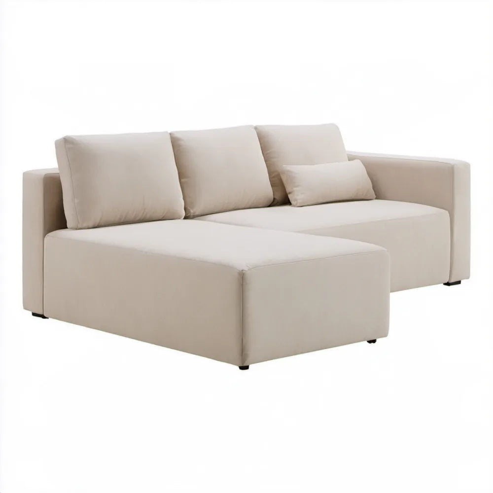 Beżowa sofa narożna w kształcie L z lewostronnym szezlongiem, 240 x 160 x 85 cm