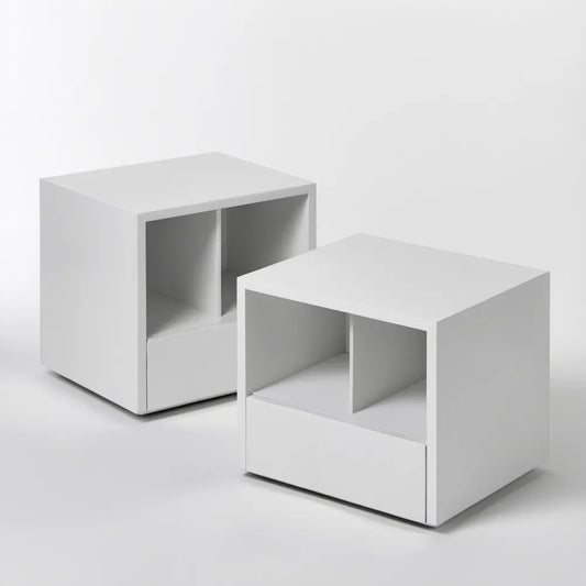 Zestaw 2 białych stolików nocnych MDF 40 x 40 x 45 cm z szufladą i 2 otwartymi komorami
