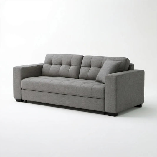 Szara tapicerowana sofa trzyosobowa z czarnymi nóżkami, 210 x 90 x 85 cm