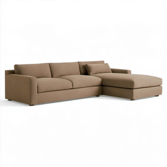 Prawostronna sofa narożna z szezlongiem, tapicerowana poliestrem Taupe, 280 × 165 × 85 cm