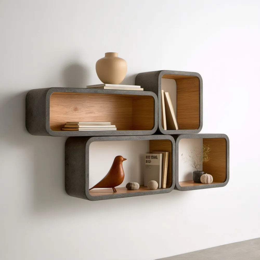 Zestaw 4 półek ściennych z MDF i fornirem dębowym, szaro-dębowy, 60 × 25 × 25 cm
