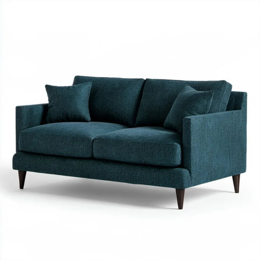 Sofa dwuosobowa z szenilu poliestrowego, ciemnoturkusowa z ciemnobrązowymi nogami, 160 x 85 x 85 cm