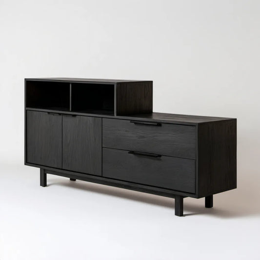 Czarna szafka RTV z nadstawką MDF 160 x 40 x 105 cm