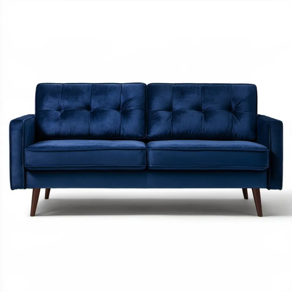 Dwuosobowa sofa z aksamitną tapicerką granatowa, 158 x 84 x 86 cm