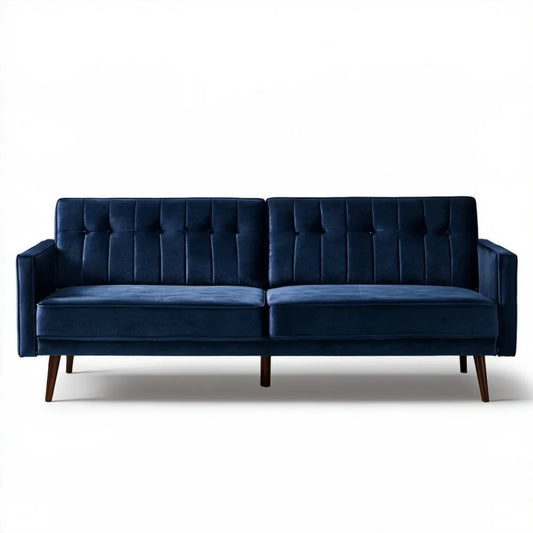 Trzyosobowa sofa z granatowego aksamitu 220 x 85 x 86 cm