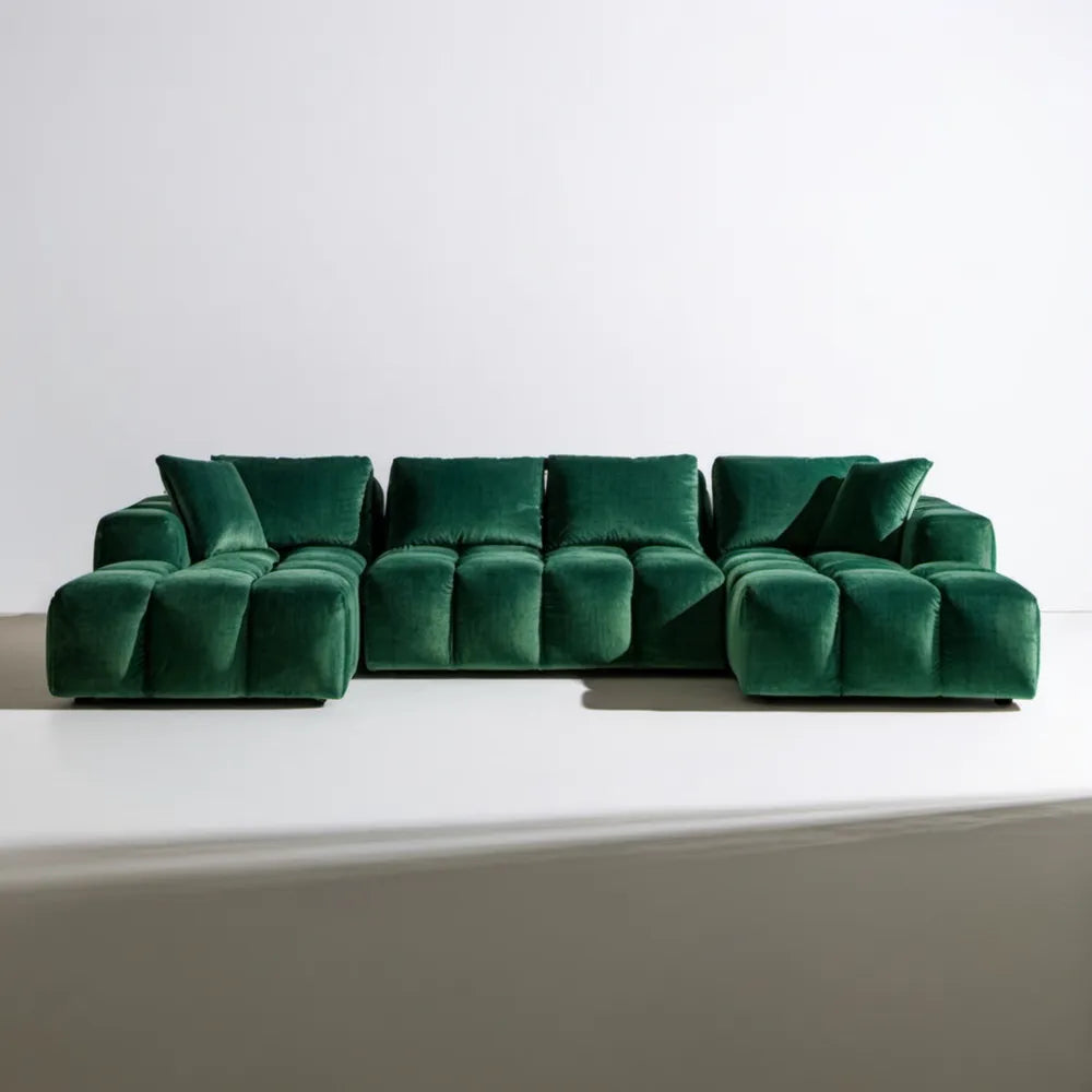 Modułowa sofa 5-osobowa z aksamitną tapicerką, ciemnozielona, 340 x 105 x 78 cm