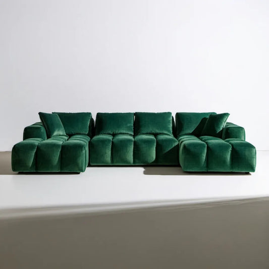 Modułowa sofa 5-osobowa z aksamitną tapicerką, ciemnozielona, 340 x 105 x 78 cm