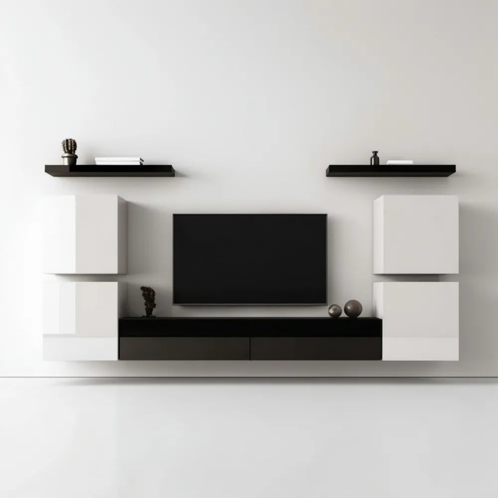 Modułowy zestaw do salonu z MDF biało-czarny 240 x 40 x 180 cm
