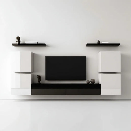 Modułowy zestaw do salonu z MDF biało-czarny 240 x 40 x 180 cm